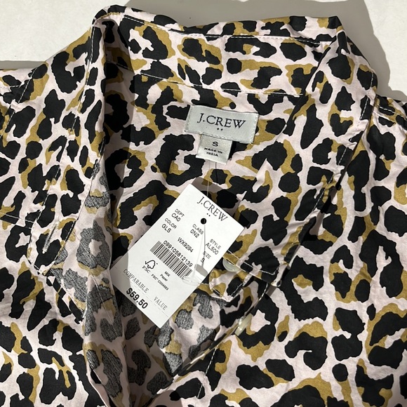 J. Crew leopard print button down polo collared shirt small NEW cotton - Picture 2 of 6